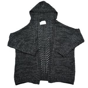 Bear Dance Sweater Womens M Black Long Sleeve Open Front Hooded Knitted Cardigan